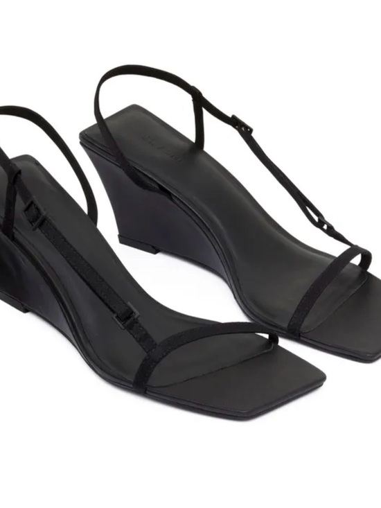 St. Agni Shoes - St Agni Strappy Black Square-Toe Slingback Wedge Sandals
